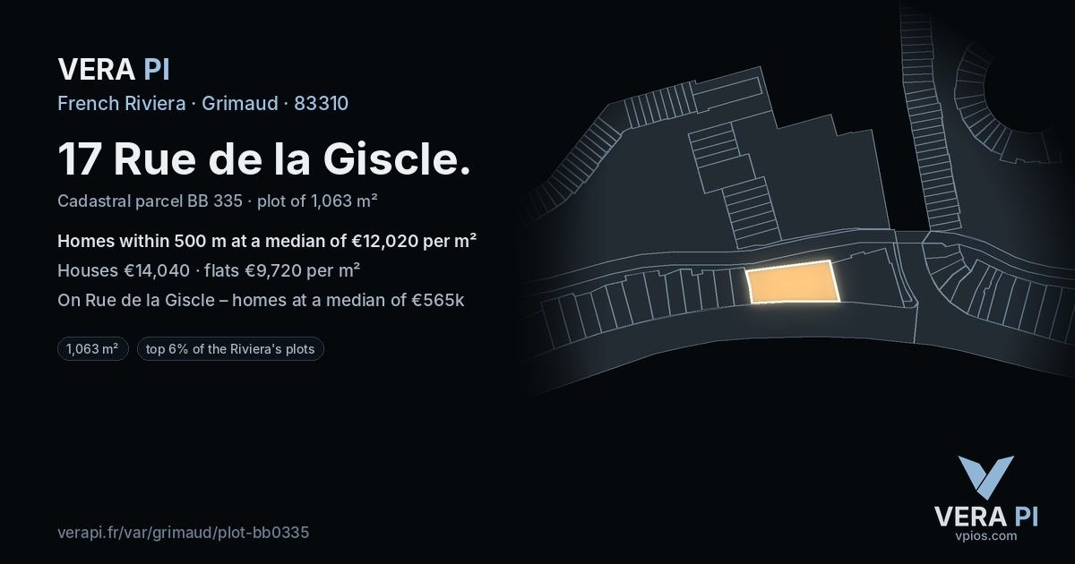 17 Rue de la Giscle, Grimaud at night – the plot lit, the parcels around coloured by the prices near them