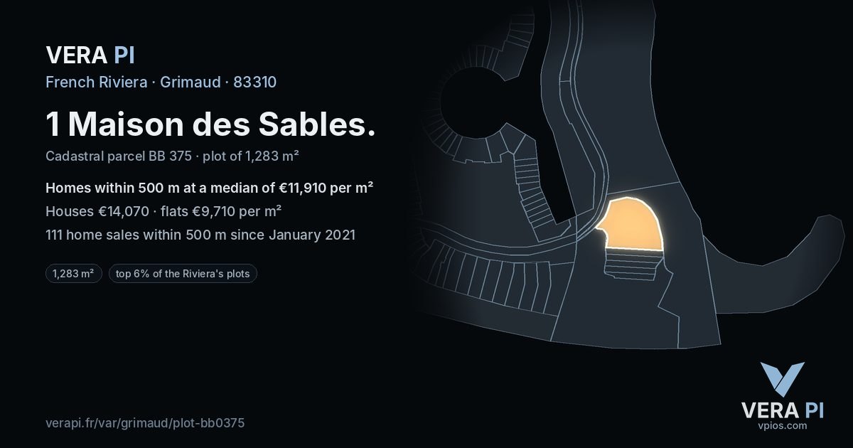 1 Maison des Sables, Grimaud at night – the plot lit, the parcels around coloured by the prices near them