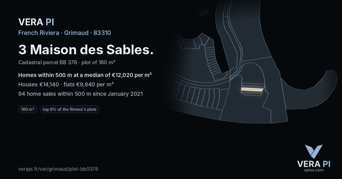 3 Maison des Sables, Grimaud at night – the plot lit, the parcels around coloured by the prices near them