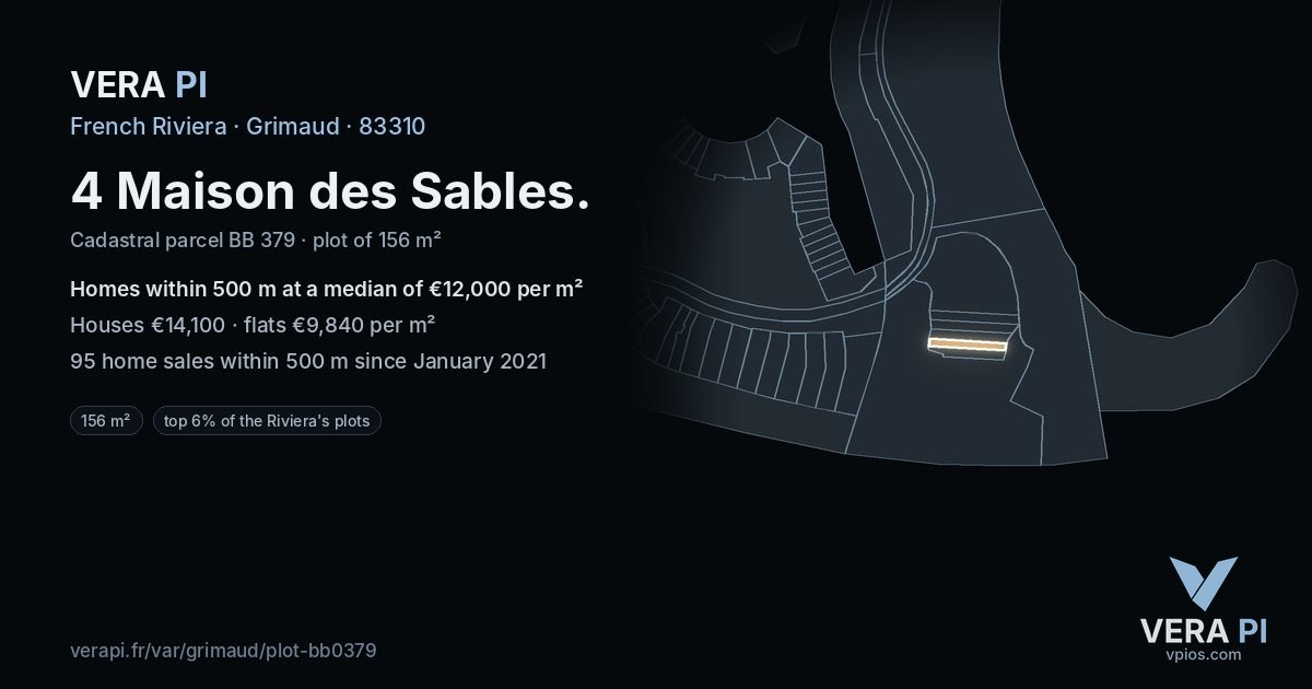 4 Maison des Sables, Grimaud at night – the plot lit, the parcels around coloured by the prices near them