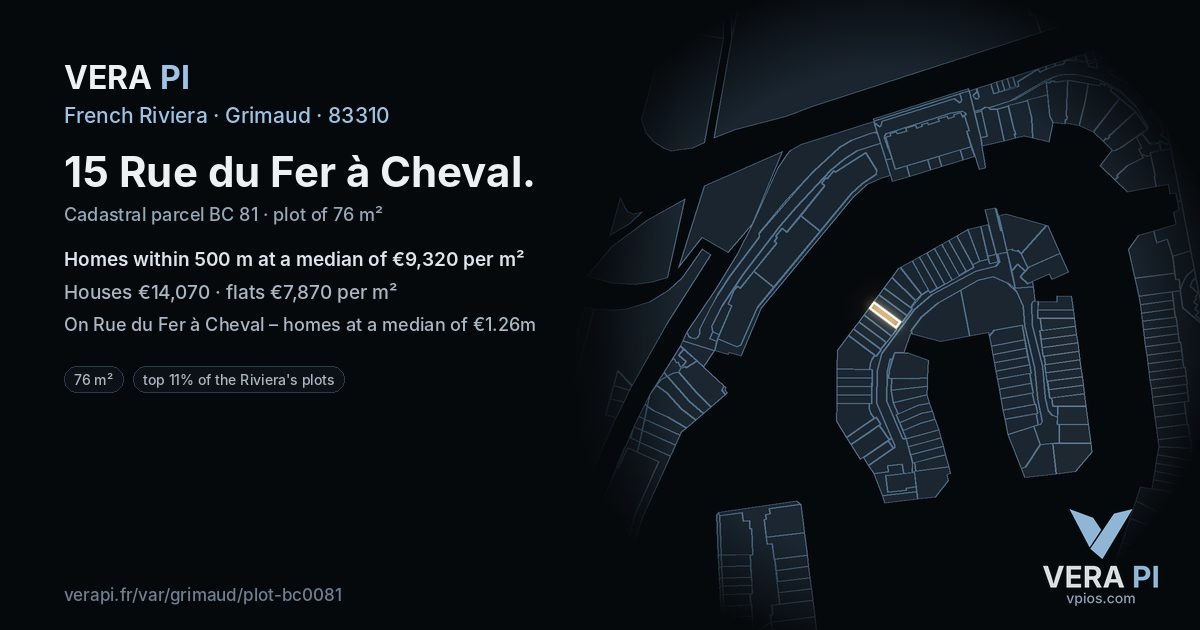 15 Rue du Fer à Cheval, Grimaud at night – the plot lit, the parcels around coloured by the prices near them