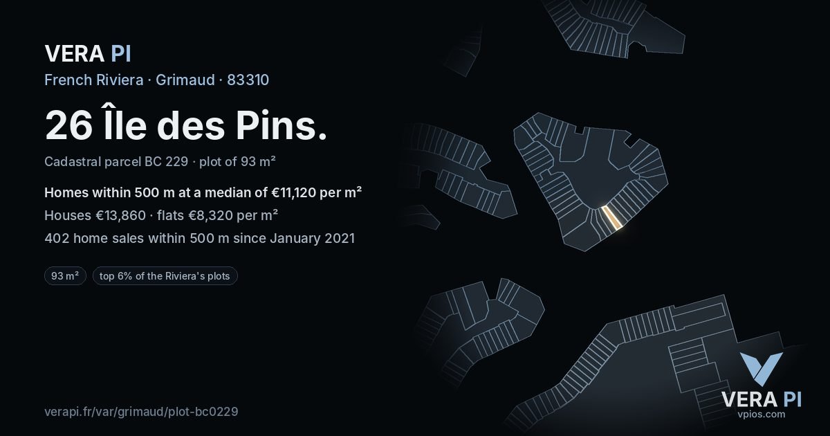 26 Île des Pins, Grimaud at night – the plot lit, the parcels around coloured by the prices near them