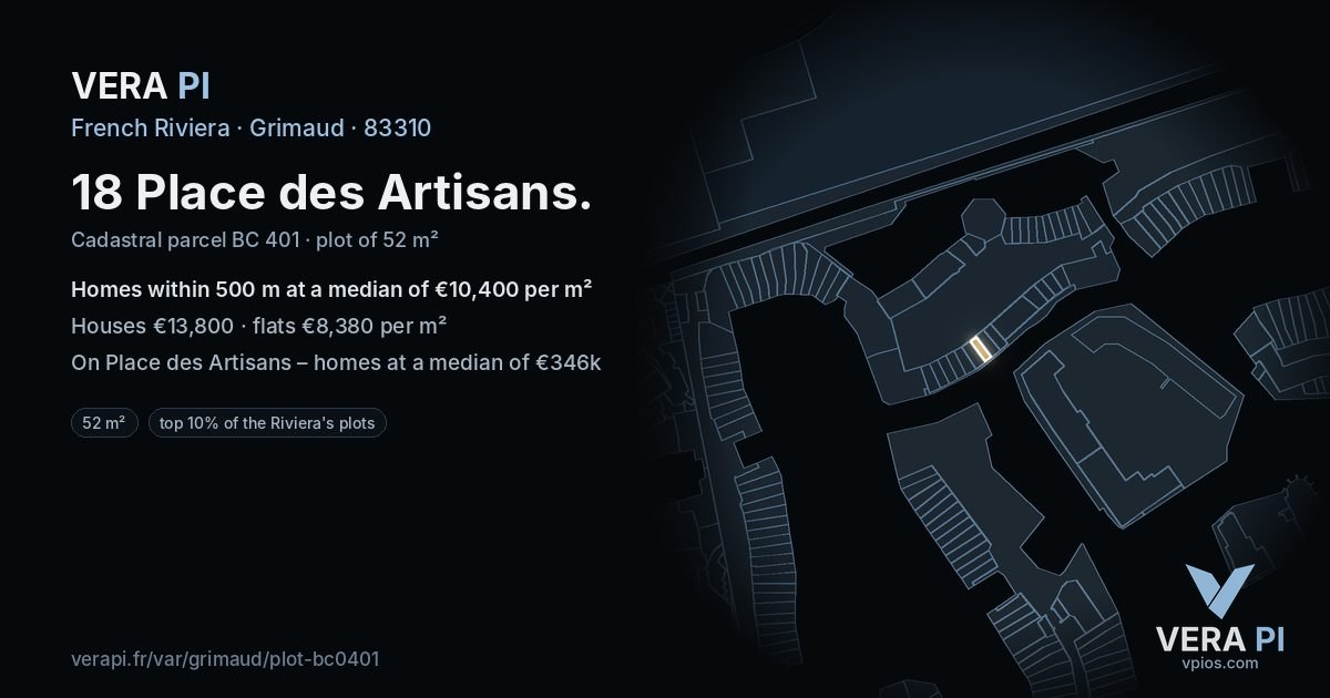 18 Place des Artisans, Grimaud at night – the plot lit, the parcels around coloured by the prices near them