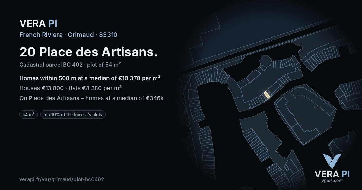 20 Place des Artisans, Grimaud at night – the plot lit, the parcels around coloured by the prices near them