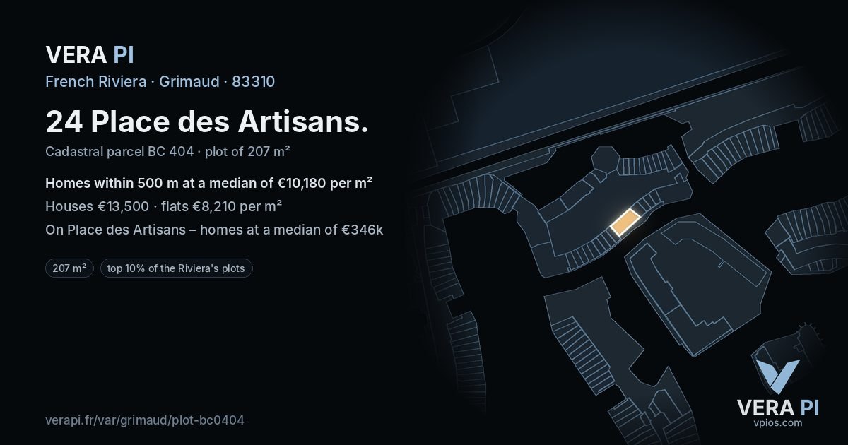 24 Place des Artisans, Grimaud at night – the plot lit, the parcels around coloured by the prices near them
