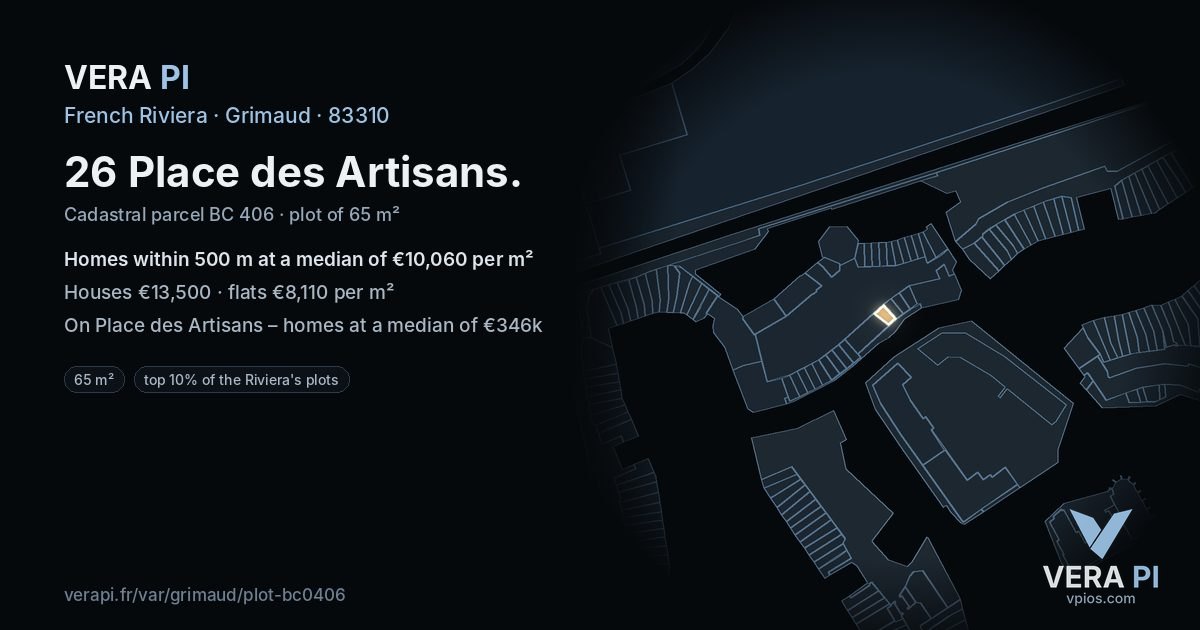 26 Place des Artisans, Grimaud at night – the plot lit, the parcels around coloured by the prices near them