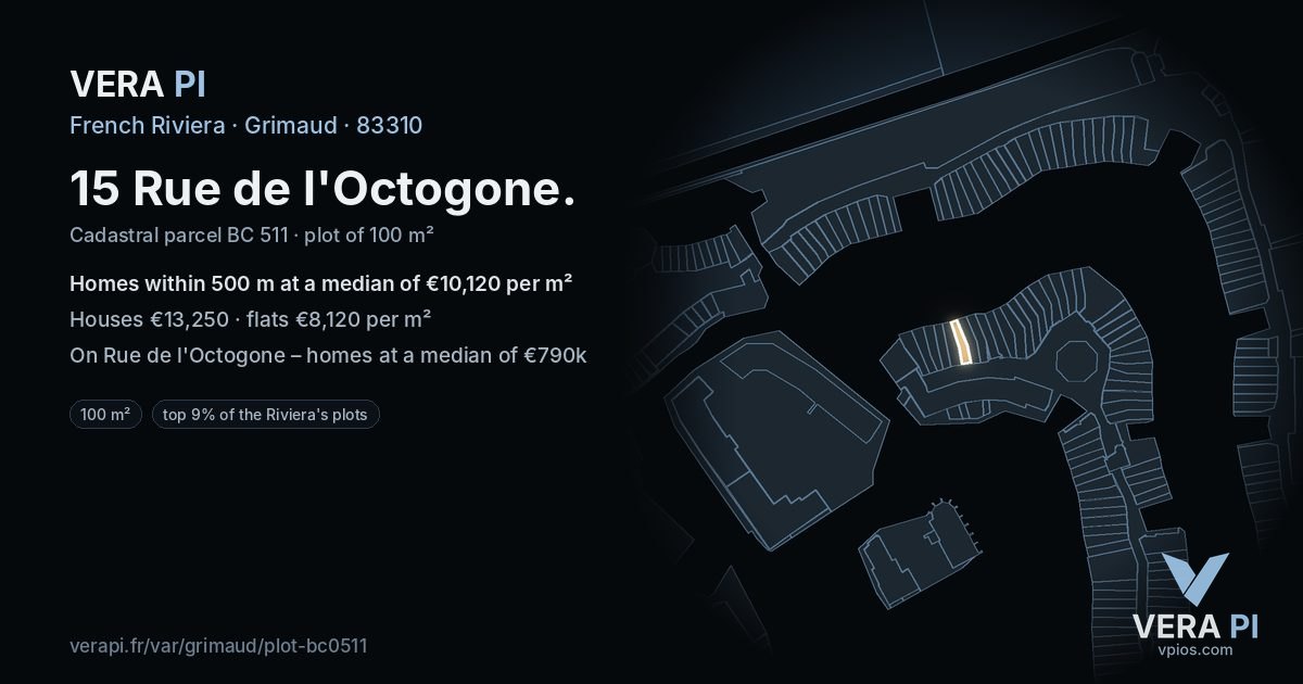 15 Rue de l'Octogone, Grimaud at night – the plot lit, the parcels around coloured by the prices near them