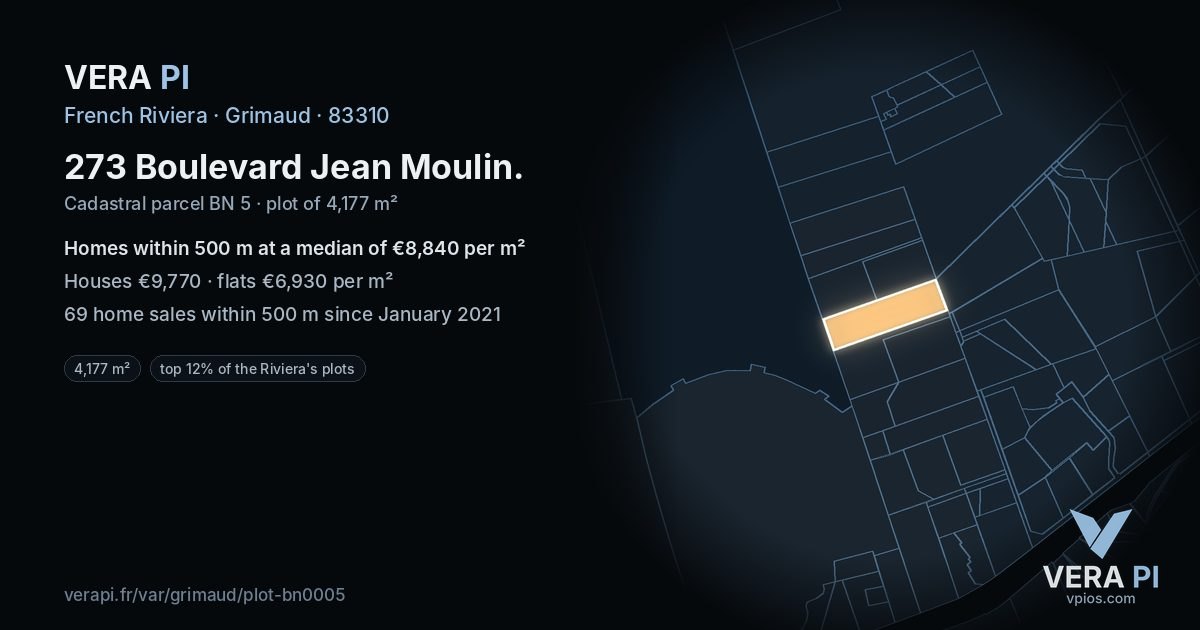 273 Boulevard Jean Moulin, Grimaud at night – the plot lit, the parcels around coloured by the prices near them