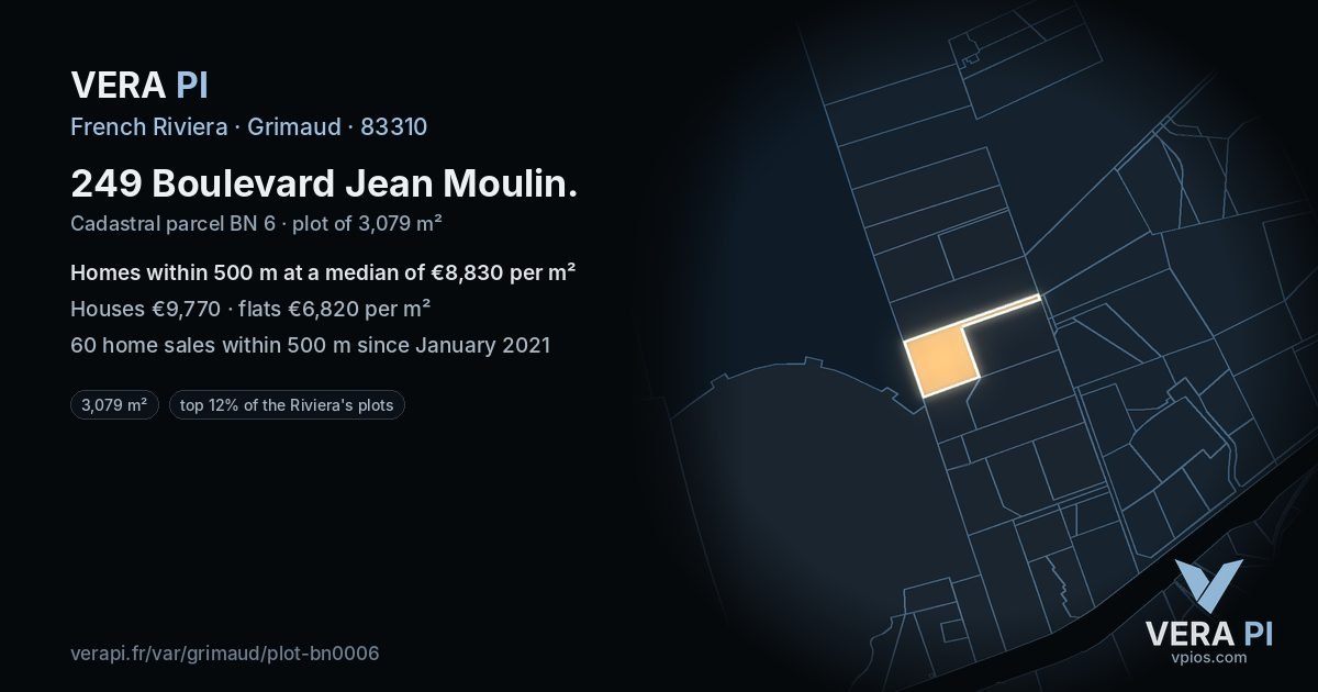 249 Boulevard Jean Moulin, Grimaud at night – the plot lit, the parcels around coloured by the prices near them