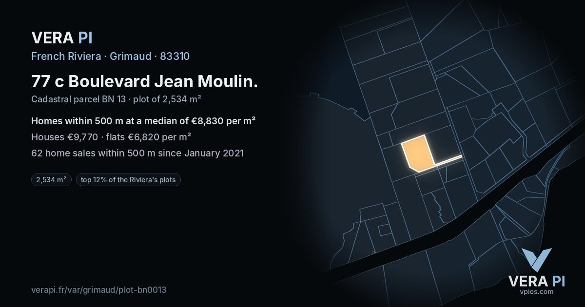 77 c Boulevard Jean Moulin, Grimaud at night – the plot lit, the parcels around coloured by the prices near them