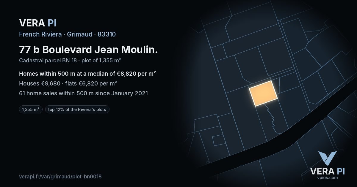 77 b Boulevard Jean Moulin, Grimaud at night – the plot lit, the parcels around coloured by the prices near them