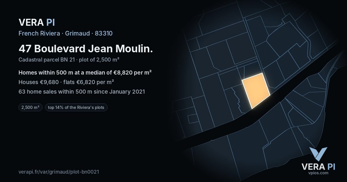 47 Boulevard Jean Moulin, Grimaud at night – the plot lit, the parcels around coloured by the prices near them