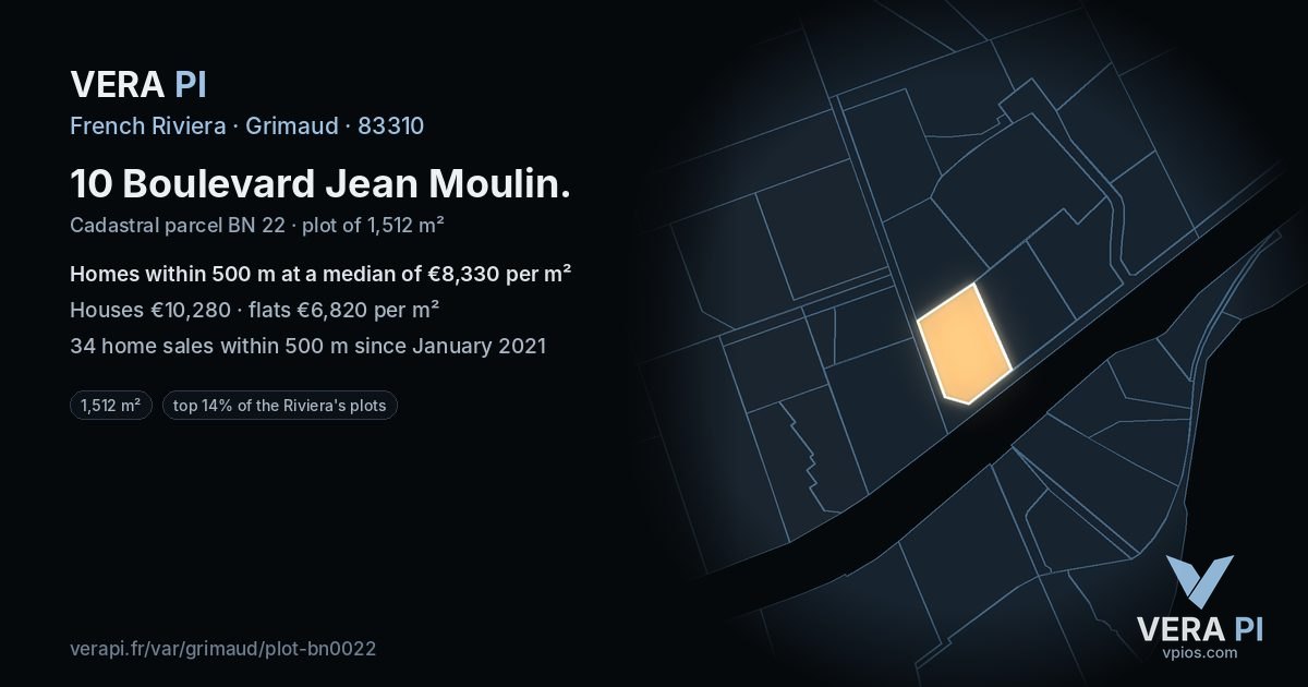 10 Boulevard Jean Moulin, Grimaud at night – the plot lit, the parcels around coloured by the prices near them