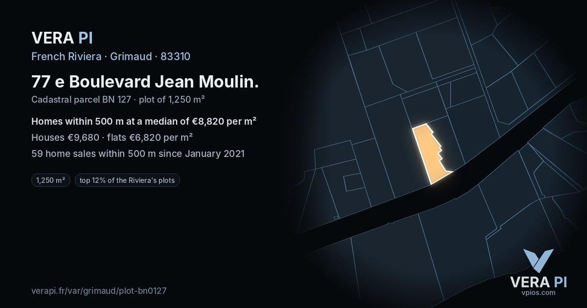77 e Boulevard Jean Moulin, Grimaud at night – the plot lit, the parcels around coloured by the prices near them