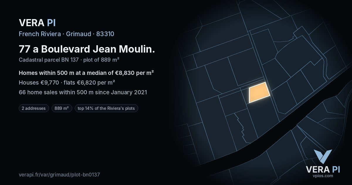 77 a Boulevard Jean Moulin, Grimaud at night – the plot lit, the parcels around coloured by the prices near them