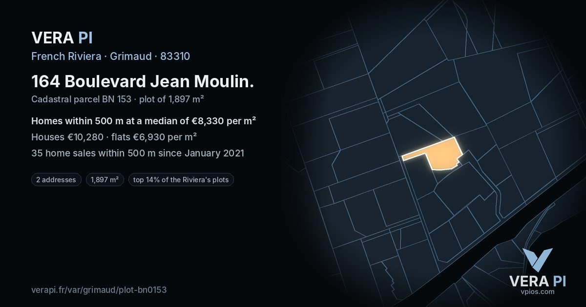 164 Boulevard Jean Moulin, Grimaud at night – the plot lit, the parcels around coloured by the prices near them