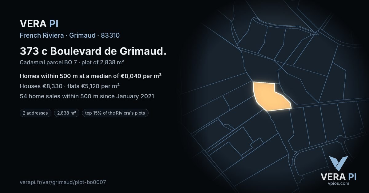 373 c Boulevard de Grimaud, Grimaud at night – the plot lit, the parcels around coloured by the prices near them