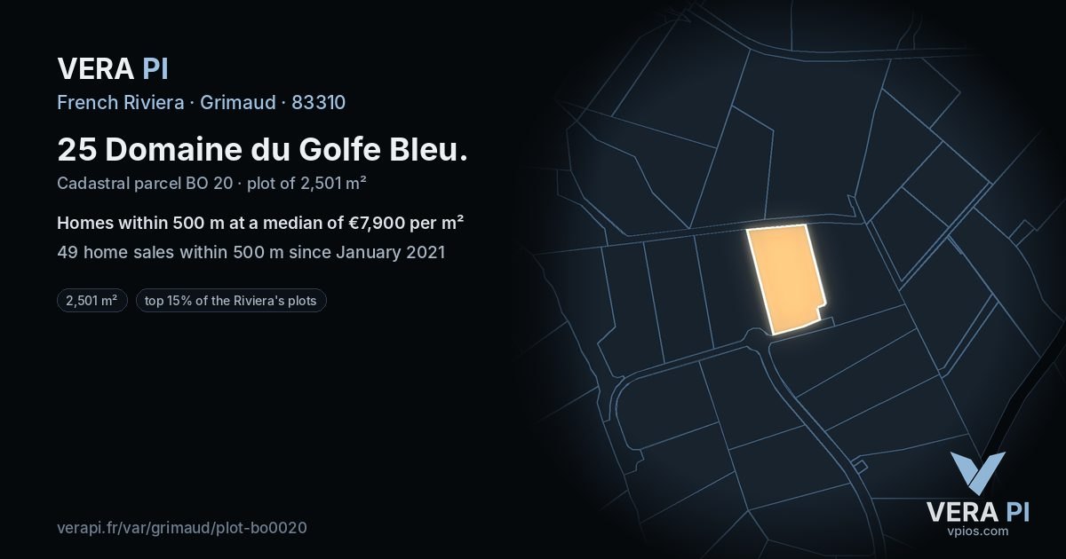 25 Domaine du Golfe Bleu, Grimaud at night – the plot lit, the parcels around coloured by the prices near them