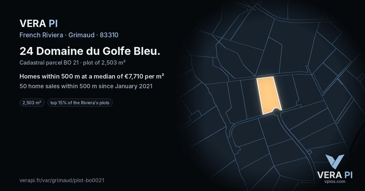 24 Domaine du Golfe Bleu, Grimaud at night – the plot lit, the parcels around coloured by the prices near them