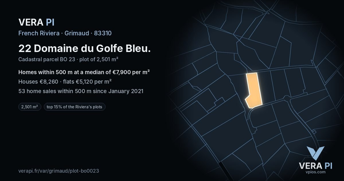 22 Domaine du Golfe Bleu, Grimaud at night – the plot lit, the parcels around coloured by the prices near them