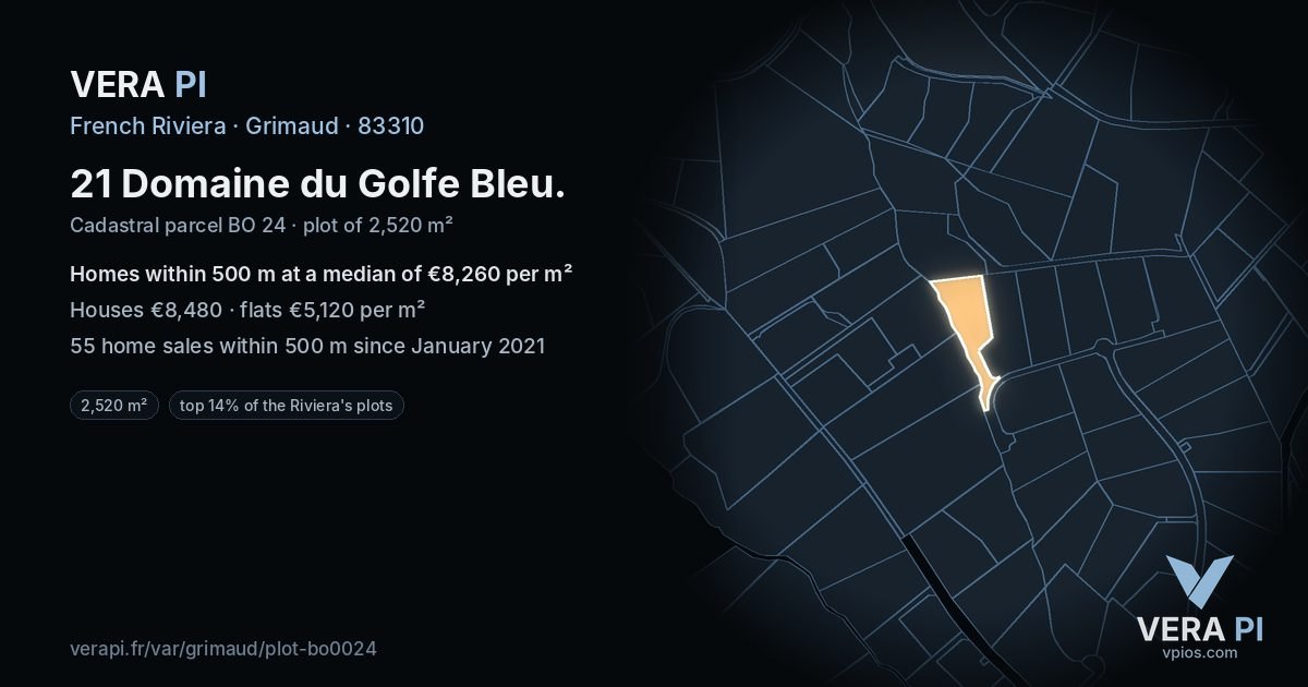 21 Domaine du Golfe Bleu, Grimaud at night – the plot lit, the parcels around coloured by the prices near them