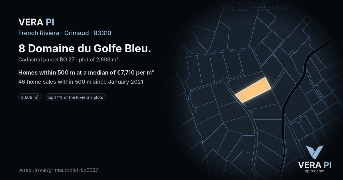 8 Domaine du Golfe Bleu, Grimaud at night – the plot lit, the parcels around coloured by the prices near them
