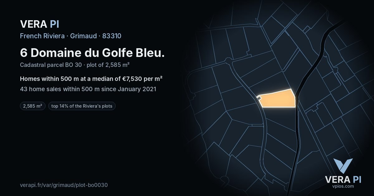 6 Domaine du Golfe Bleu, Grimaud at night – the plot lit, the parcels around coloured by the prices near them
