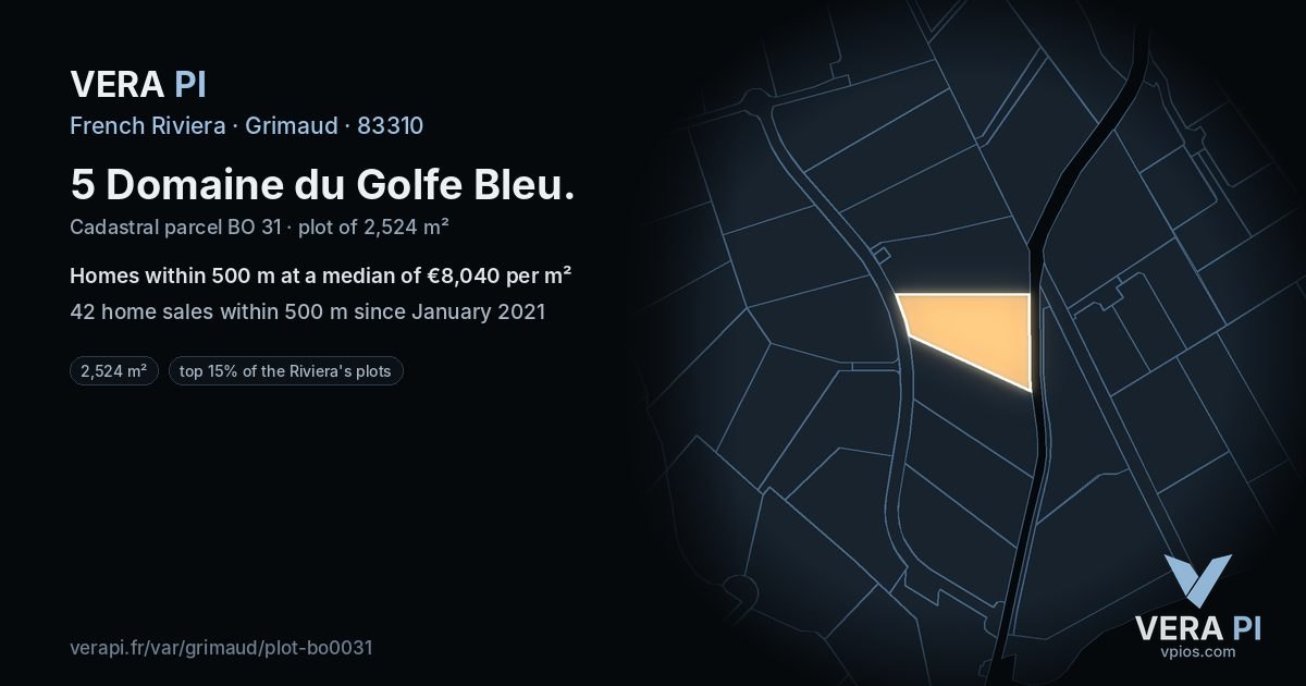 5 Domaine du Golfe Bleu, Grimaud at night – the plot lit, the parcels around coloured by the prices near them