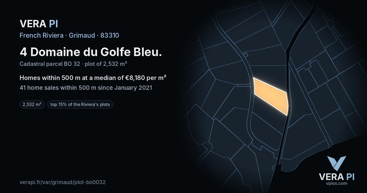 4 Domaine du Golfe Bleu, Grimaud at night – the plot lit, the parcels around coloured by the prices near them