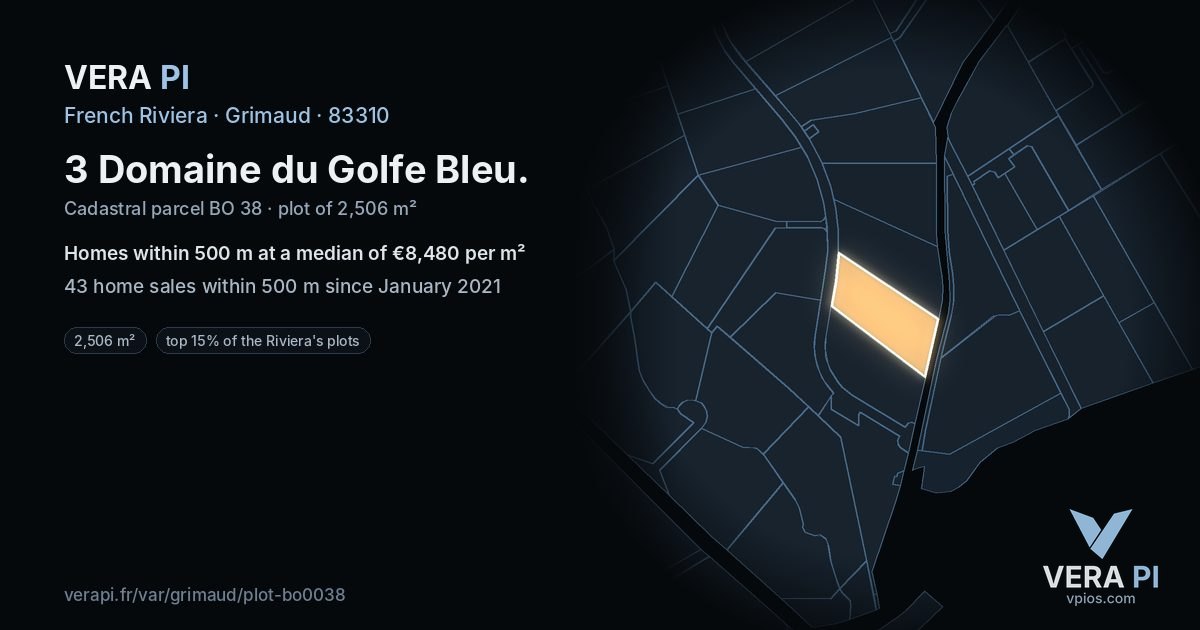 3 Domaine du Golfe Bleu, Grimaud at night – the plot lit, the parcels around coloured by the prices near them