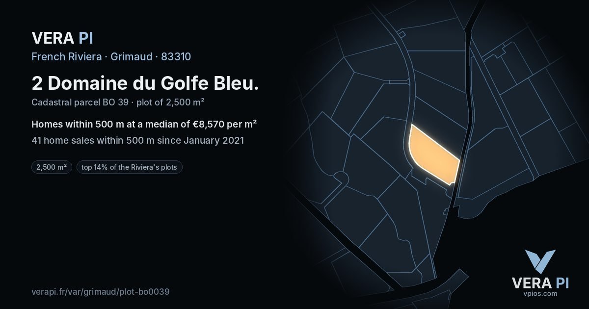 2 Domaine du Golfe Bleu, Grimaud at night – the plot lit, the parcels around coloured by the prices near them