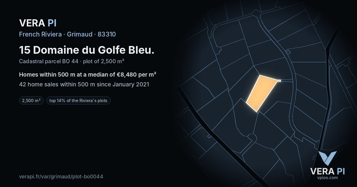 15 Domaine du Golfe Bleu, Grimaud at night – the plot lit, the parcels around coloured by the prices near them
