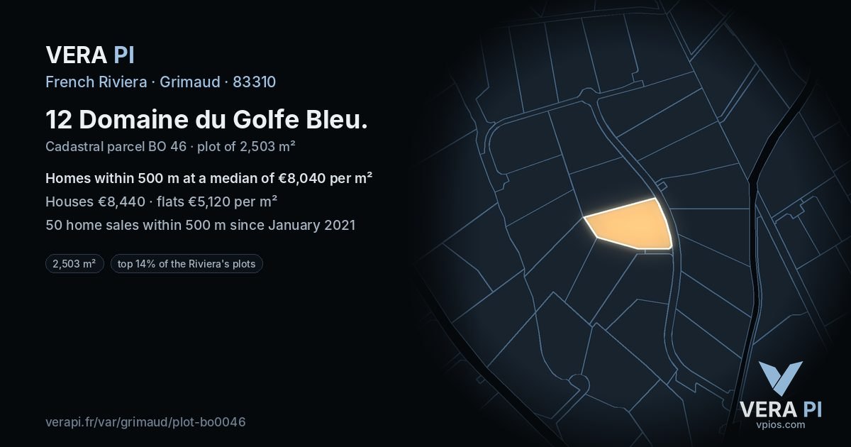 12 Domaine du Golfe Bleu, Grimaud at night – the plot lit, the parcels around coloured by the prices near them