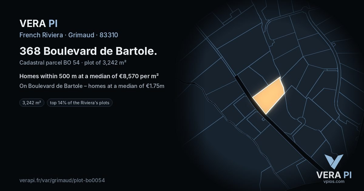 368 Boulevard de Bartole, Grimaud at night – the plot lit, the parcels around coloured by the prices near them