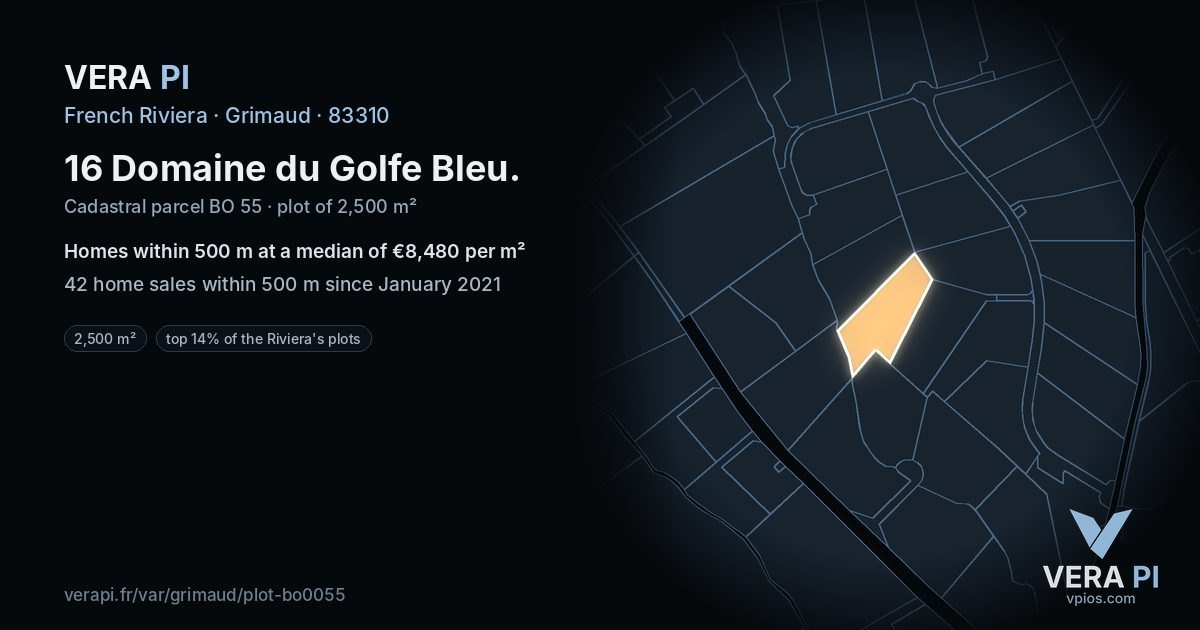 16 Domaine du Golfe Bleu, Grimaud at night – the plot lit, the parcels around coloured by the prices near them