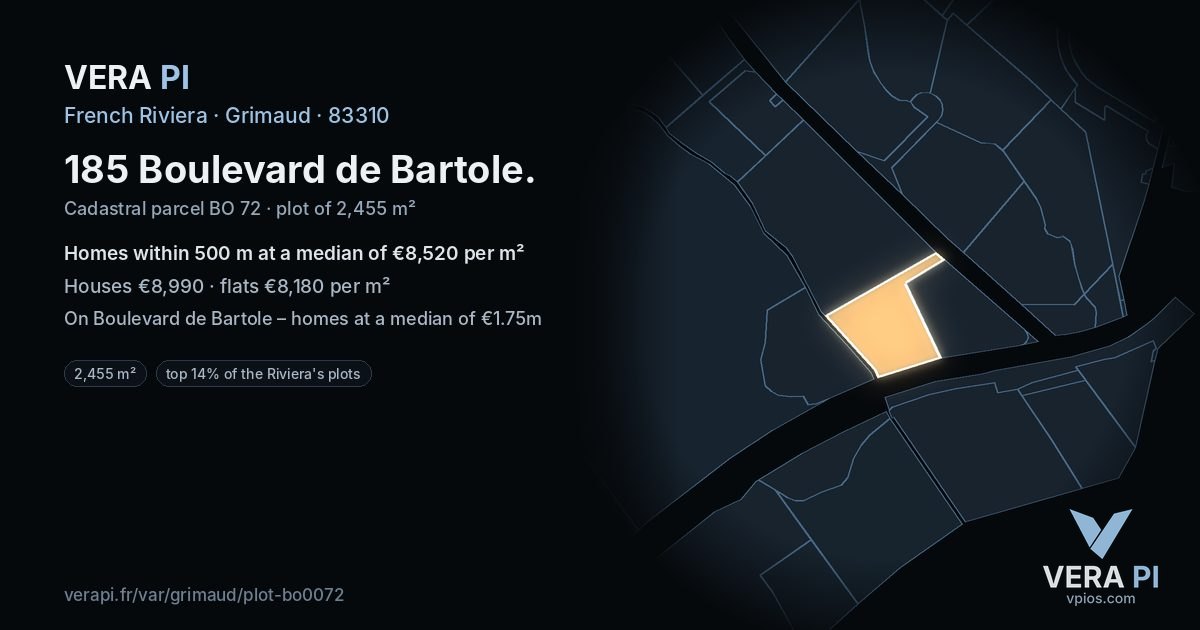 185 Boulevard de Bartole, Grimaud at night – the plot lit, the parcels around coloured by the prices near them