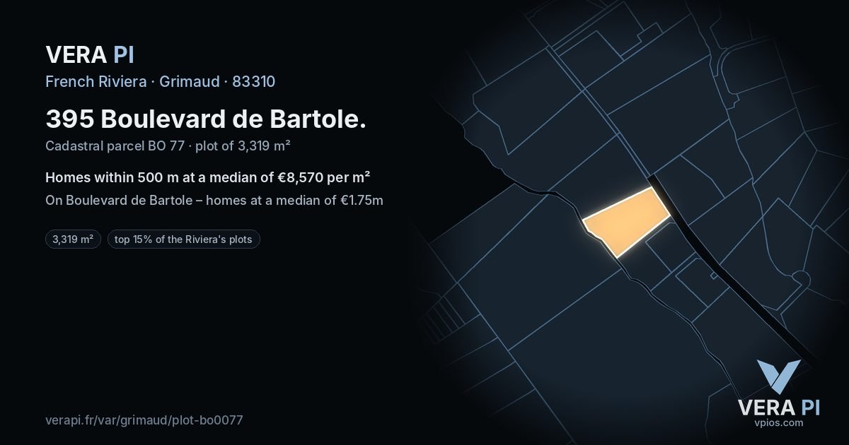 395 Boulevard de Bartole, Grimaud at night – the plot lit, the parcels around coloured by the prices near them