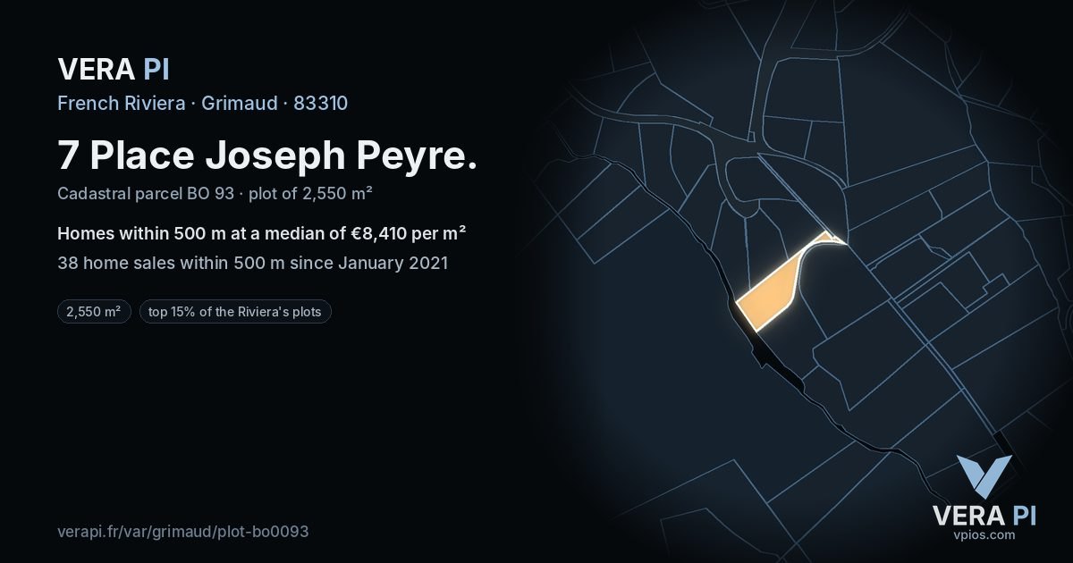 7 Place Joseph Peyre, Grimaud at night – the plot lit, the parcels around coloured by the prices near them