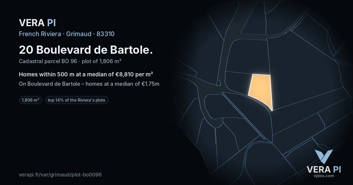 20 Boulevard de Bartole, Grimaud at night – the plot lit, the parcels around coloured by the prices near them