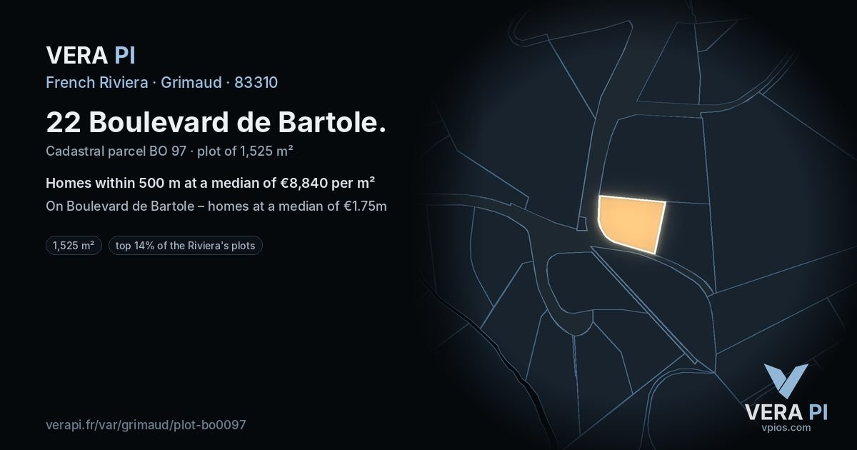 22 Boulevard de Bartole, Grimaud at night – the plot lit, the parcels around coloured by the prices near them