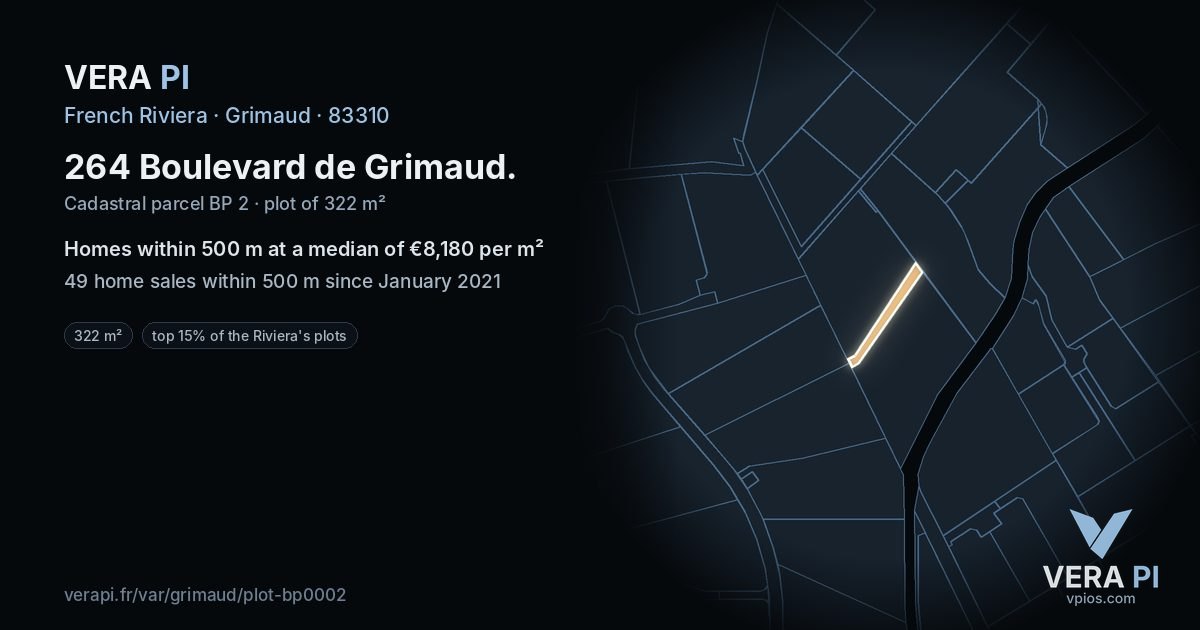 264 Boulevard de Grimaud, Grimaud at night – the plot lit, the parcels around coloured by the prices near them