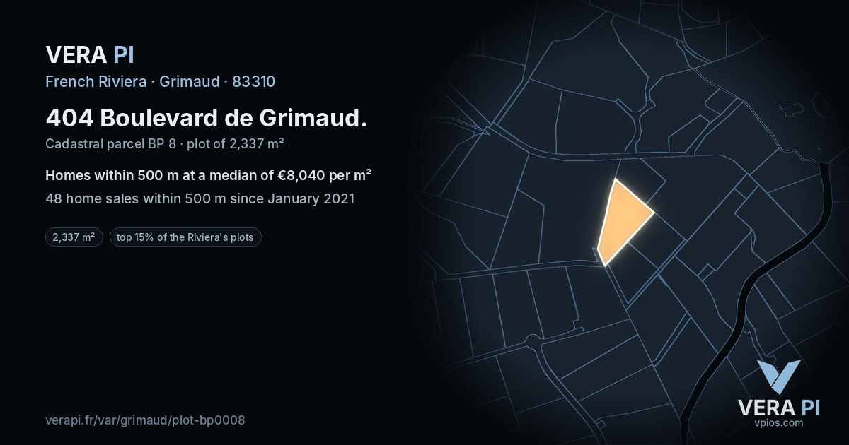404 Boulevard de Grimaud, Grimaud at night – the plot lit, the parcels around coloured by the prices near them