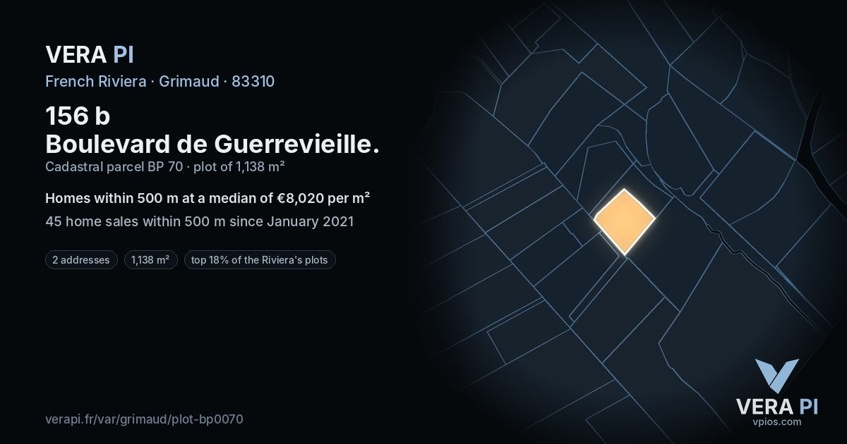 156 b Boulevard de Guerrevieille, Grimaud at night – the plot lit, the parcels around coloured by the prices near them