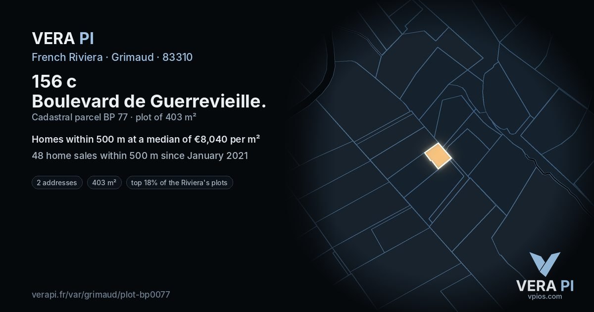 156 c Boulevard de Guerrevieille, Grimaud at night – the plot lit, the parcels around coloured by the prices near them
