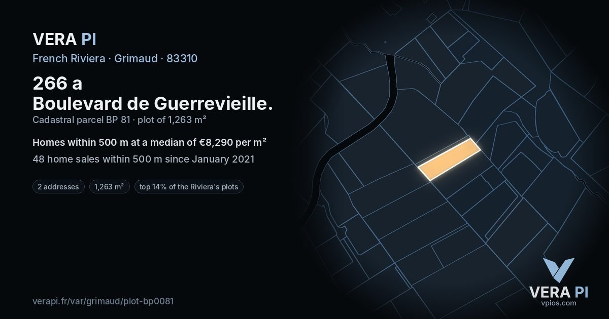 266 a Boulevard de Guerrevieille, Grimaud at night – the plot lit, the parcels around coloured by the prices near them