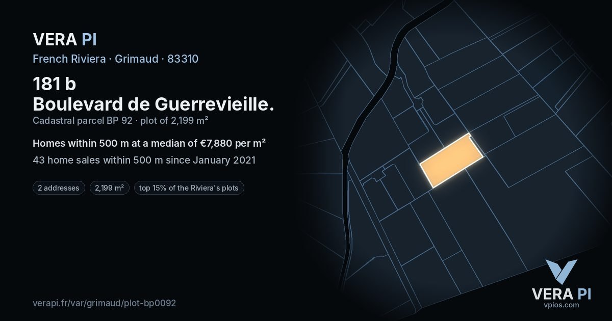 181 b Boulevard de Guerrevieille, Grimaud at night – the plot lit, the parcels around coloured by the prices near them