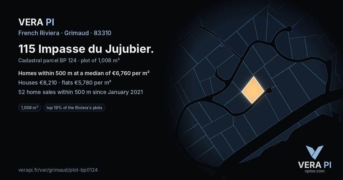 115 Impasse du Jujubier, Grimaud at night – the plot lit, the parcels around coloured by the prices near them