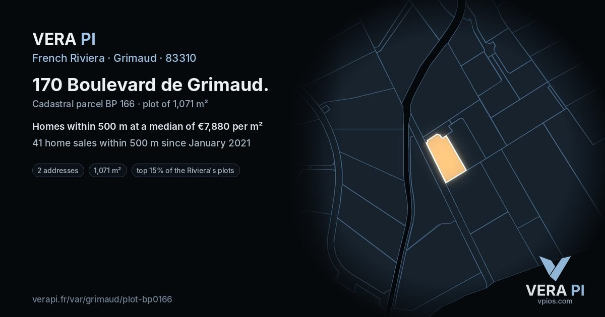 170 Boulevard de Grimaud, Grimaud at night – the plot lit, the parcels around coloured by the prices near them