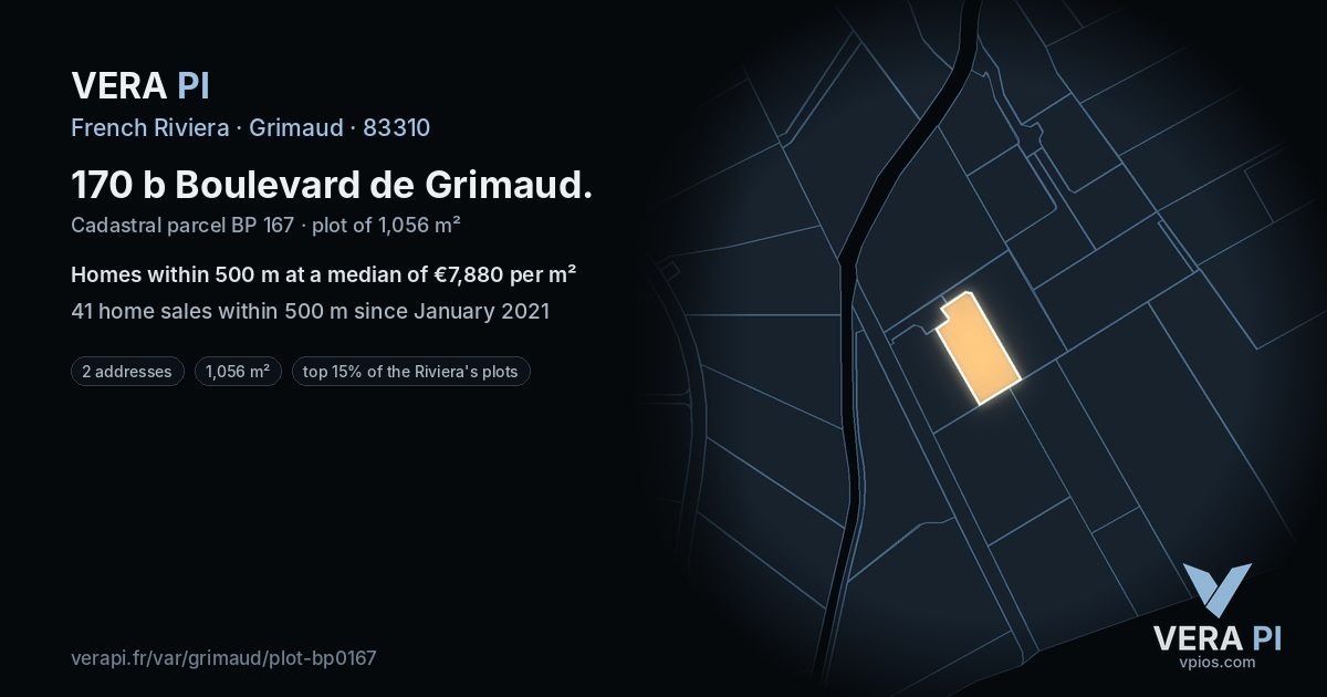 170 b Boulevard de Grimaud, Grimaud at night – the plot lit, the parcels around coloured by the prices near them