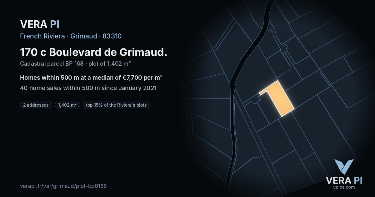 170 c Boulevard de Grimaud, Grimaud at night – the plot lit, the parcels around coloured by the prices near them